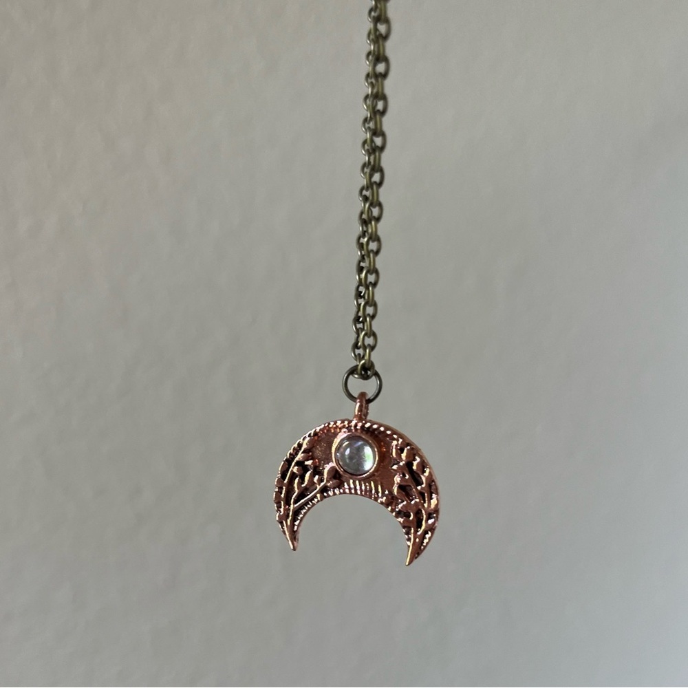 Copper Cresent Moon Pendant Necklace